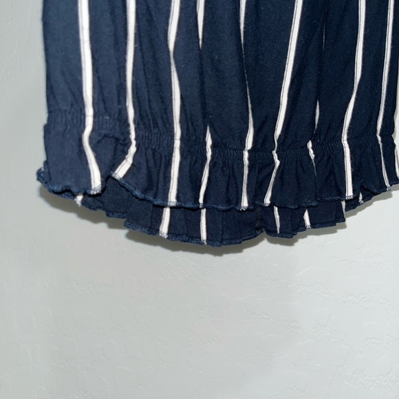 H&M White and Navy Blue Striped Scrunch Off The Shoulder Crop Top - Picture 3 of 4